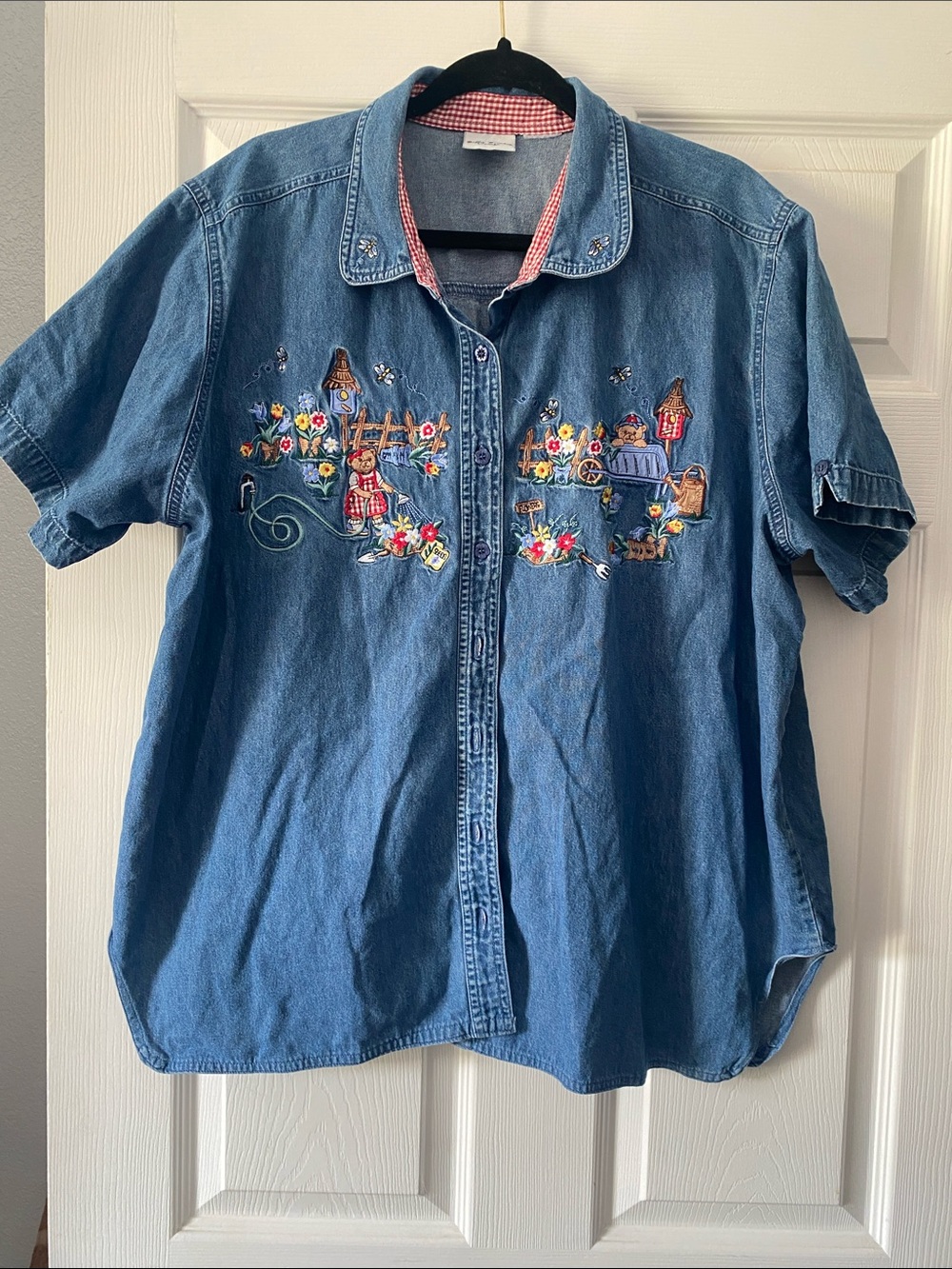 Vintage Bobbie Brooks Blue Embroidered Denim Button-Down Shirt